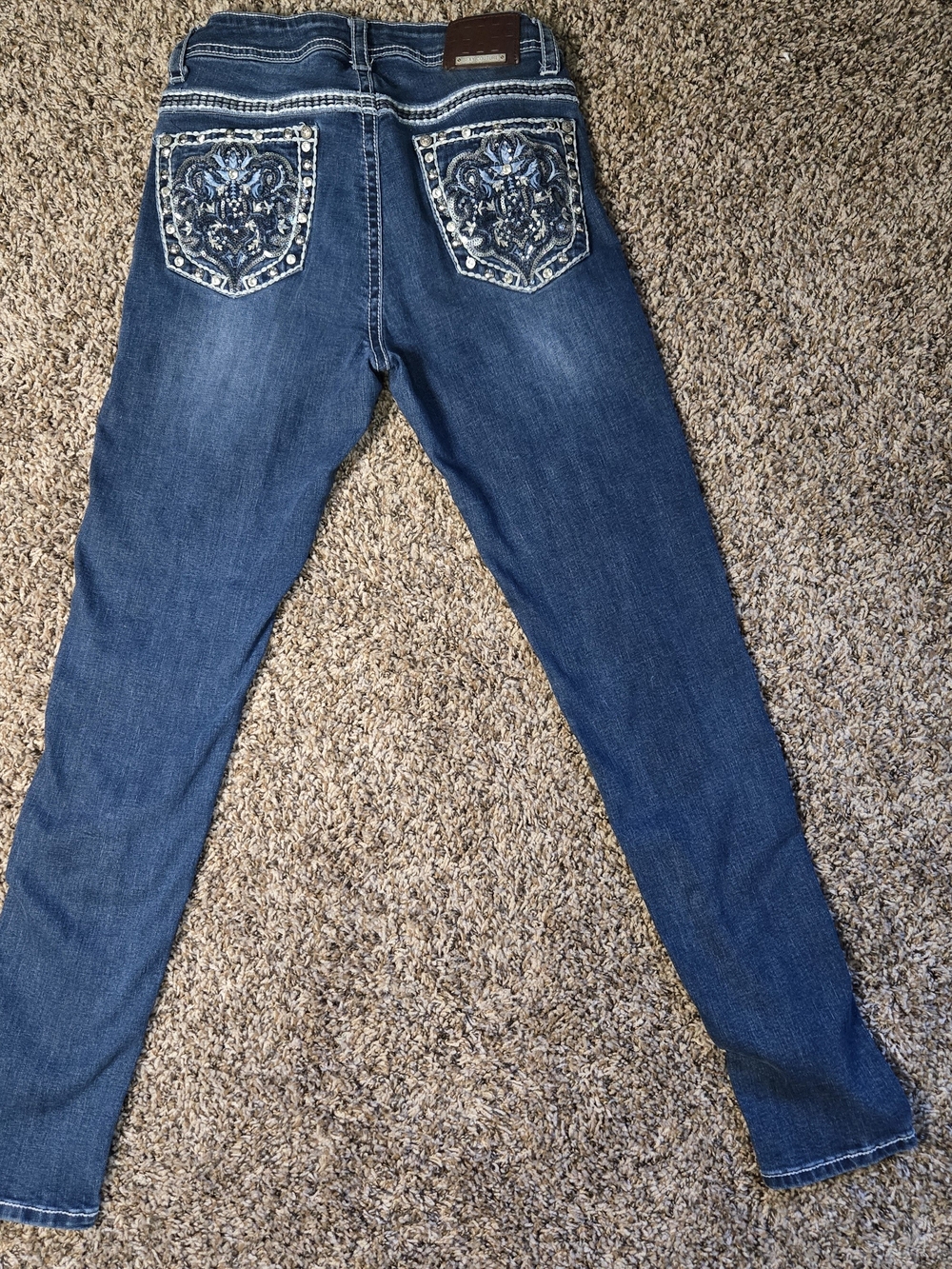 Y2k Sexy Couture Embellished Skinny Jeans – Fleur de Lis Bling Pocket